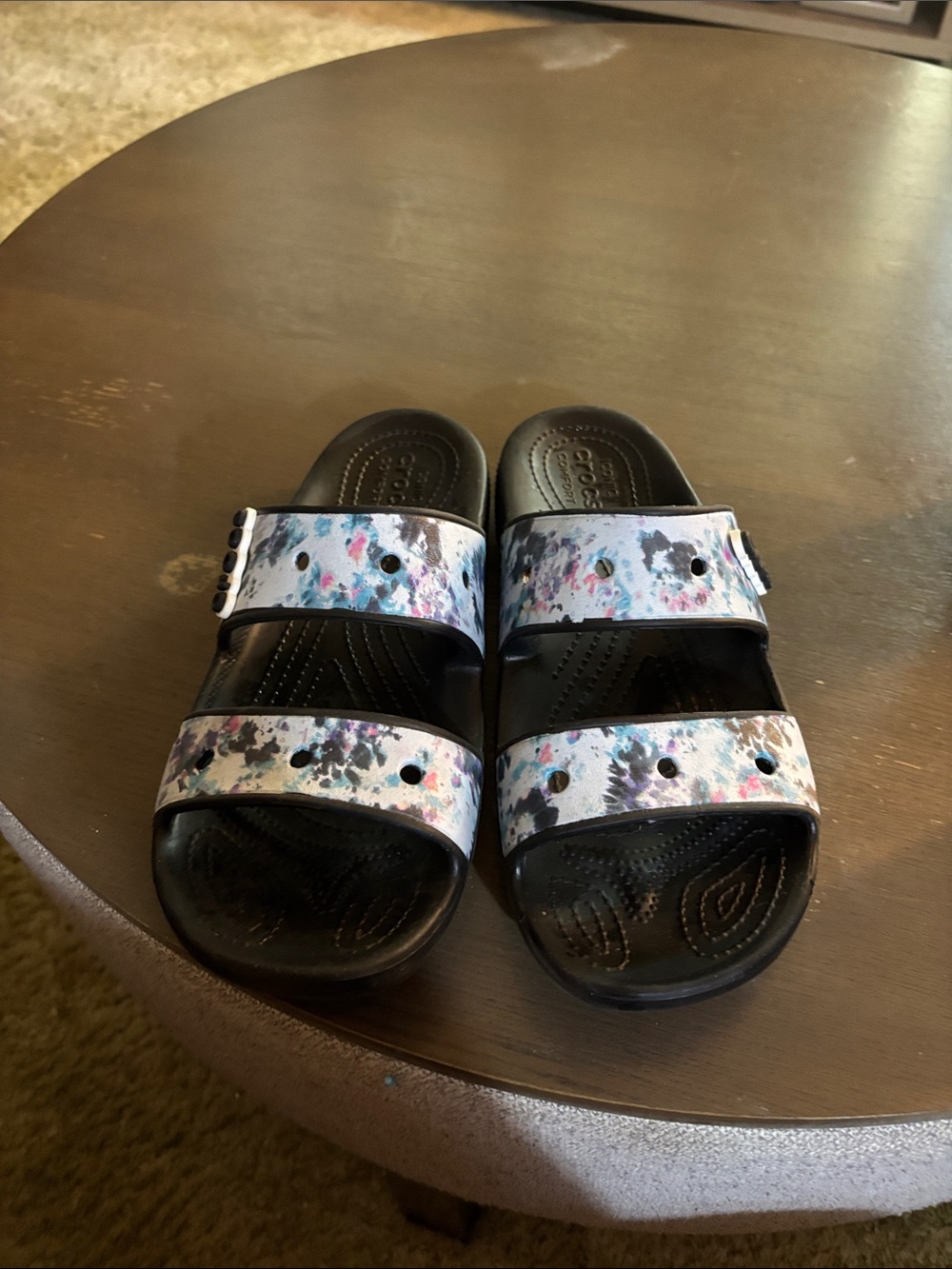 CROCS Kids Black Sandals with Floral Splash Straps